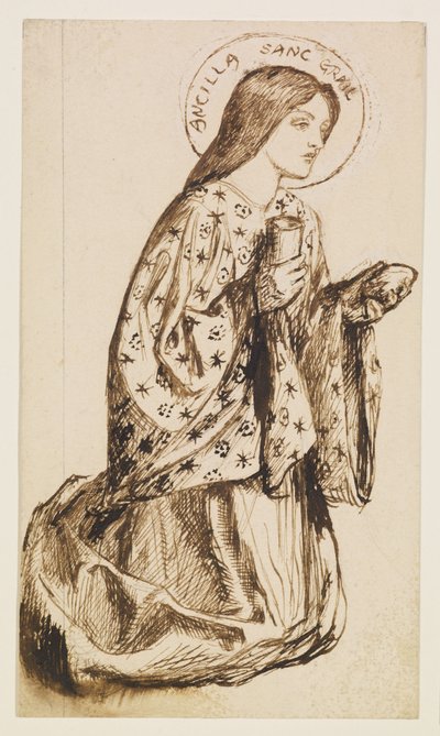 Launcelot w Sanktuarium Świętego Graala - Studium dla Anioła Świętego Graala autorstwa Dante Gabriel Rossetti