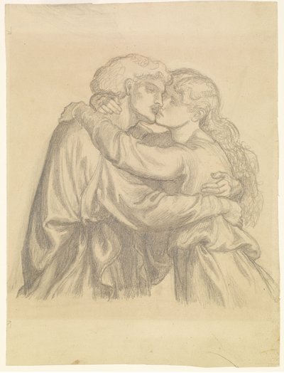 Błogosławiona Damozel - Studium dwóch obejmujących się kochanków autorstwa Dante Gabriel Rossetti
