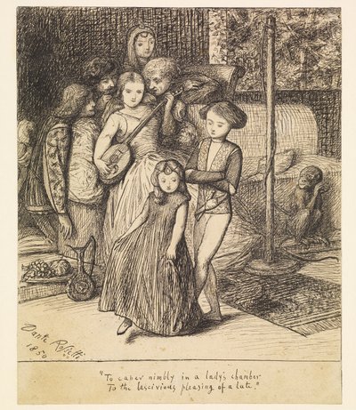 Żwawo tańczyć w komnacie damy przy zmysłowej przyjemności lutni autorstwa Dante Gabriel Rossetti