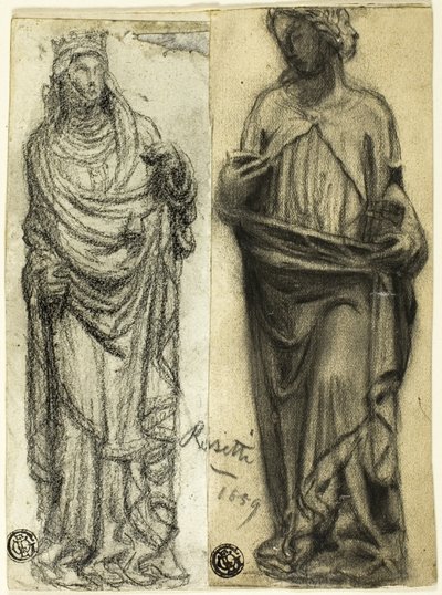 Dwa studia o rzeźbie średniowiecznej autorstwa Dante Gabriel Rossetti