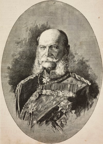 Cesarz Niemiec Wilhelm I (1797-1888) w 1887 r., rycina z rysunku Dantego Paolocciego, z L