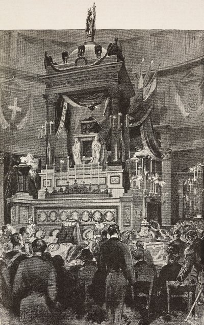 Włoscy politycy i oficerowie uczestniczący w ceremonii pogrzebowej Wiktora Emanuela II (1820-1878), króla Włoch, Rzym, Włochy, rycina z rysunku Dantego Paolocciego, z L