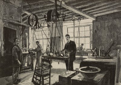 Warsztat mechaniczny w mennicy w Rzymie, Włochy, rycina według rysunku Dantego Paolocciego, z L