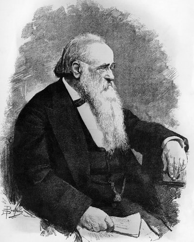 Portret Agostino Depretisa (1813-1887), włoskiego męża stanu, rysunek: Dante Paolocci (1856-1926), rycina z L