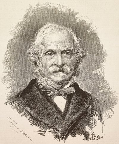 Portret Terenzia Mamianiego (1799-1885), włoskiego polityka i pisarza, rycina z rysunku Dantego Paolocciego i fotografii Della Valle, z L