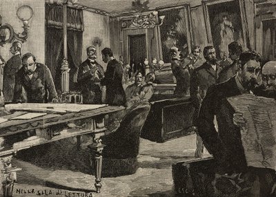 Czytelnia w Palazzo Montecitorio, Rzym, Włochy, rycina według rysunku Dantego Paolocciego, z L