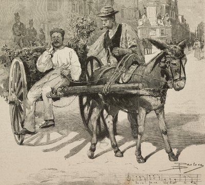 Sprzedawca wody (acquarolo), sprzedający wodę z fontanny Acetosa na ulicach Rzymu, Włochy, rycina według rysunku Dantego Paolocciego, z L