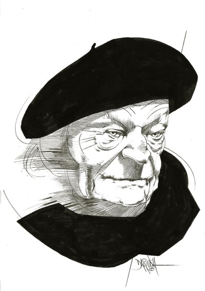 Giuseppe Ungaretti, 2024 (poprawiony cyfrowo rysunek ołówkiem) autorstwa Dariush Radpour