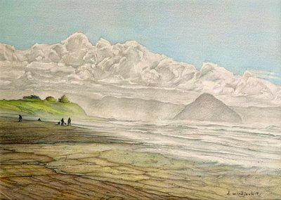 California Coastline, 2017 (ołówek, tusz i akryl na papierze) autorstwa Darrell Windjack