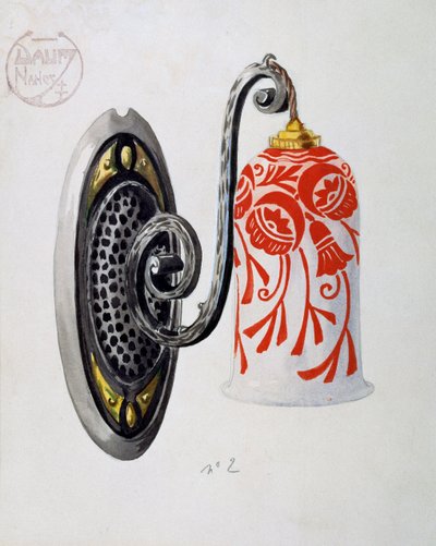 Model secesyjnej lampy ściennej nr 2 z fabryki Daum Brothers w Nancy, gwasz, Francja, XX w. autorstwa Daum Freres