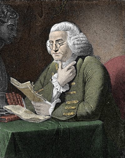 Portret Benjamina Franklina (1706-1790), amerykańskiego filozofa, fizyka i ambasadora. Grawer wg obrazu Davida Martina. autorstwa David (after) Martin