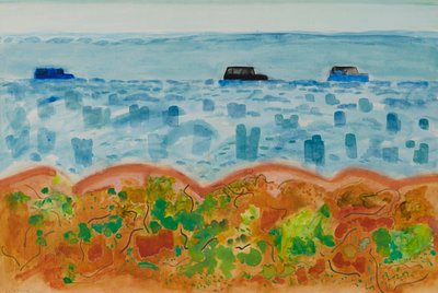 Samochody i Saltbush, Australia (akwarela) autorstwa David Alan Redpath Michie
