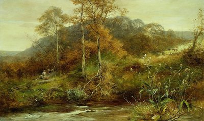 Jesienna scena rzeczna, potok autorstwa David Bates