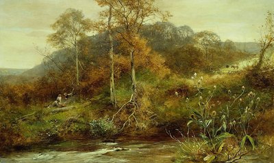 Jesienna scena rzeczna, potok autorstwa David Bates