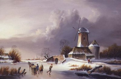 Holenderski krajobraz zamarzniętej rzeki autorstwa David Beatty