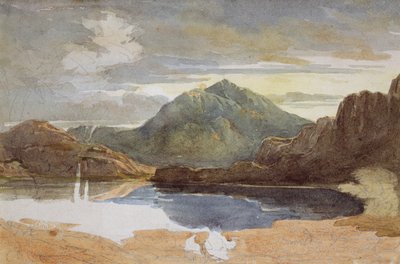 Jezioro w północnej Walii, Snowdon w oddali (wc na papierze) autorstwa David Cox
