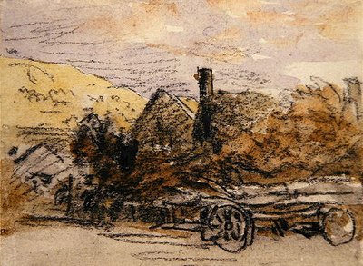 Wagon z drewna (czarna kreda i akwarela) autorstwa David Cox