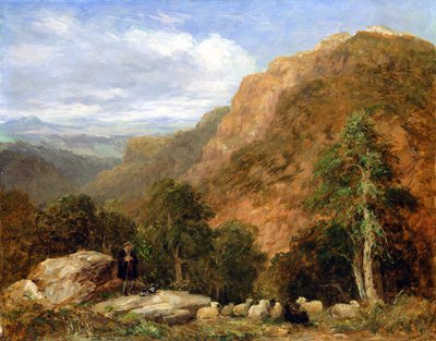 Widok z góry Bettws-y-Coed, Moel Siabod i pasmo Snowdon w oddali, 1853 autorstwa David Cox