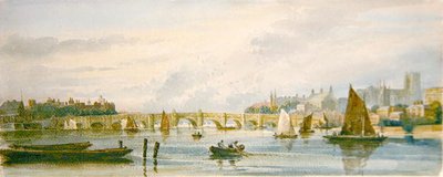 Widok na Most Westminsterski w kierunku zachodnim w stronę Pałacu Lambeth i Opactwa Westminsterskiego (ołówek i akwarela na papierze) autorstwa David Cox
