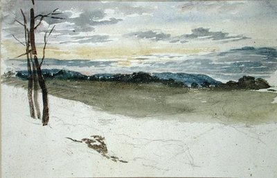 Leśny krajobraz o zachodzie słońca (ołówek i akwarela na papierze) autorstwa David Cox