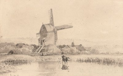 Pojenie bydła przy wiatraku na Dulwich Common, 1811 autorstwa David Cox