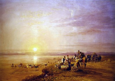 Crossing the Sands (akwarela na śladach ołówka z wydrapaniem na papierze) autorstwa David Cox