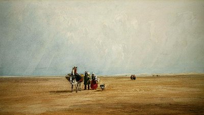 Figurki z osłem na francuskiej plaży (akwarela na papierze) autorstwa David Cox