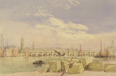 London Bridge, ok.1828-30 (toaleta i kolor nadwozia na papierze grafitowym) autorstwa David Cox