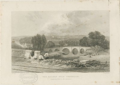 Penkridge Town - Most kolejowy i Bull Bridge: staloryt, bd [ok. 1839] autorstwa David Cox