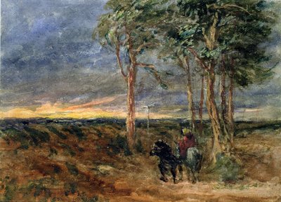 Podróżni zbliżający się do drogowskazu na wrzosowisku, 1851 autorstwa David Cox