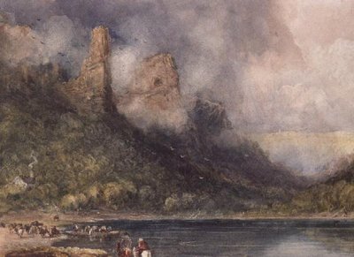 Podróżnicy w Longstone na Wye (akwarela na papierze) autorstwa David Cox
