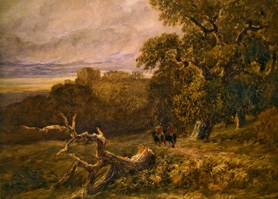Podróżujący w pobliżu zamku Hardwicke (akwarela na papierze) autorstwa David Cox
