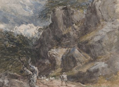 Prowadzenie owiec w skalistym krajobrazie, ca. 1846. autorstwa David Cox the elder