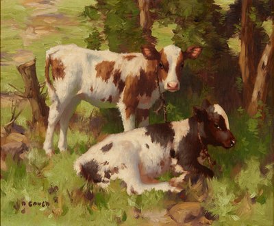 Cielęta w letnim pejzażu (olej na płótnie) autorstwa David Gauld