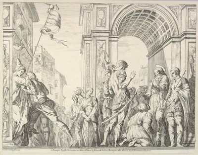 Święty Jakub leczy ślepca, z Historii świętych Jakuba i Krzysztofa w Erem..., 1776. autorstwa David Giovanni