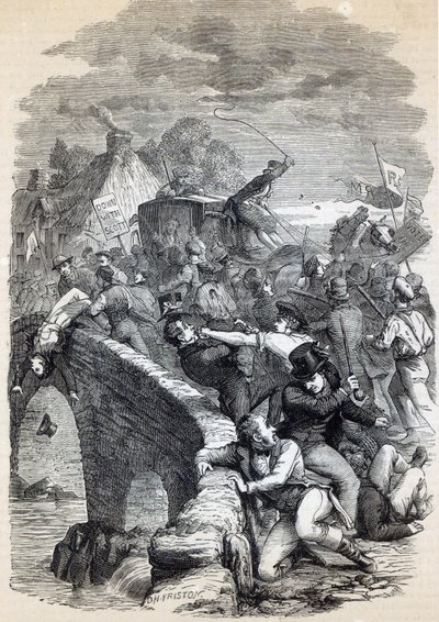 Zamieszki wyborcze w Hawick, 1837, ilustracja z „Ilustrowanej Historii Anglii Cassella”, opublikowanej w 1895 autorstwa David Henry Friston