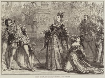 Scena z Amy Robsart, w Drury Lane Theatre autorstwa David Henry Friston