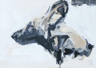 Portret afrykańskiego dzikiego psa, 2022 (akryl na panelu) autorstwa David Mayer