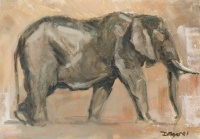 Bull Elephant, 2019 (olej na panelu) autorstwa David Mayer