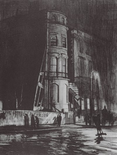Londyn: Piccadilly-Night, The Savile Club (kolorowa litografia) autorstwa David Muirhead (after) Bone