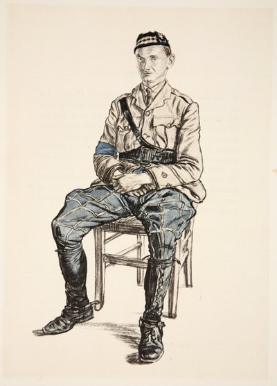 Oficer góralski, ilustracja z "The Western Front", wyd. przez Country Life Ltd autorstwa David Muirhead Bone