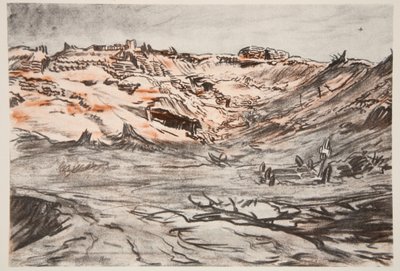 Nowy kamieniołom Mouquet Farm, ilustracja z "The Western Front", wyd. przez Country Life Ltd. autorstwa David Muirhead Bone
