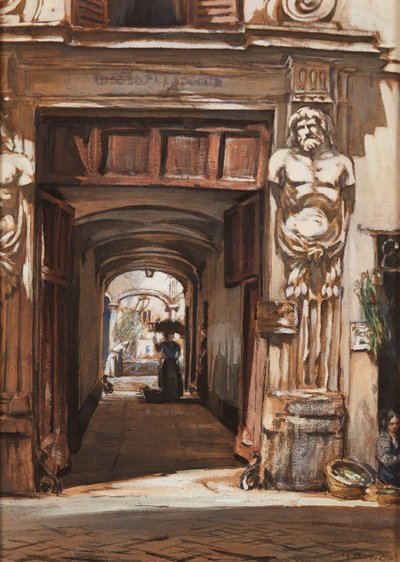 Stary pałac, Rzym (akwarela i akwarela) autorstwa David Muirhead Bone