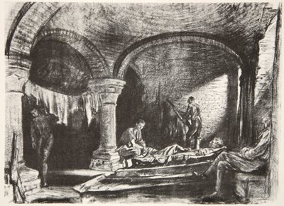 Podziemny kęs, ilustracja z "Frontu Zachodniego", wyd. przez Country Life Ltd. autorstwa David Muirhead Bone