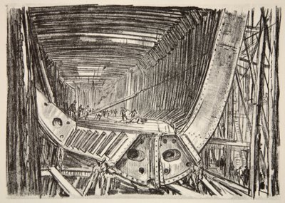 Budowa standardowego statku, ilustracja z "The Western Front", wyd. przez Country Life Ltd. autorstwa David Muirhead Bone
