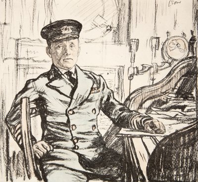 Kapitan Cyril Fuller RI Navy, ilustracja z książki "The Western Front", wydanej przez Country Life Ltd. autorstwa David Muirhead Bone