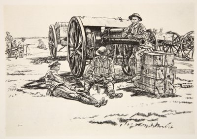 Dinner Time: Men of the RFA, ilustracja z "The Western Front", wyd. przez Country Life Ltd. autorstwa David Muirhead Bone