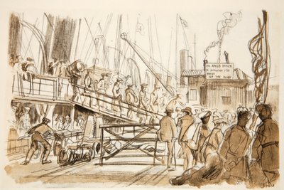Wysiadanie, ilustracja z "The Western Front", wyd. przez Country Life Ltd. autorstwa David Muirhead Bone