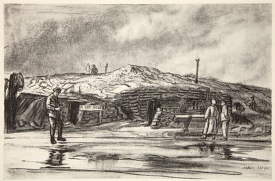 Dug Outs, ilustracja z "The Western Front", wyd. przez Country Life Ltd. autorstwa David Muirhead Bone