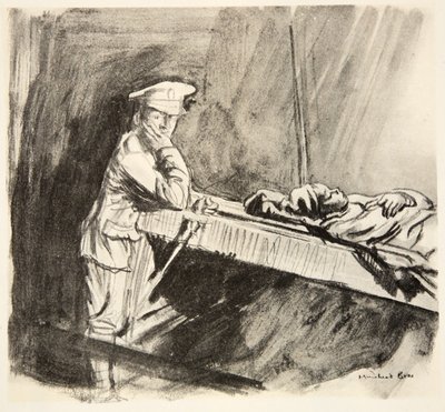 Wyciąganie rannych, ilustracja z "The Western Front", wyd. przez Country Life Ltd. autorstwa David Muirhead Bone